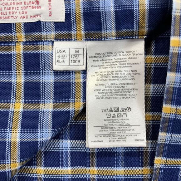 Brooks Brothers 346 Plaid Button-Down Shirt Men’s Medium Blue Yellow Long Sleeve - Picture 6 of 14